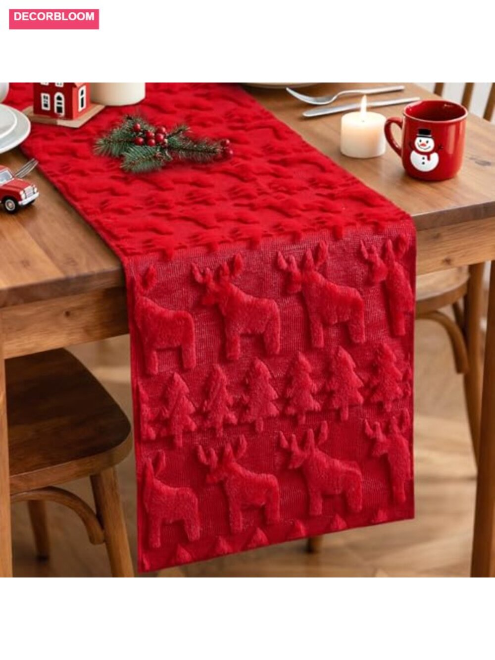 Plush Faux Fur Jacquard Table Runner 13x72 Christmas Holiday Dining Decor
